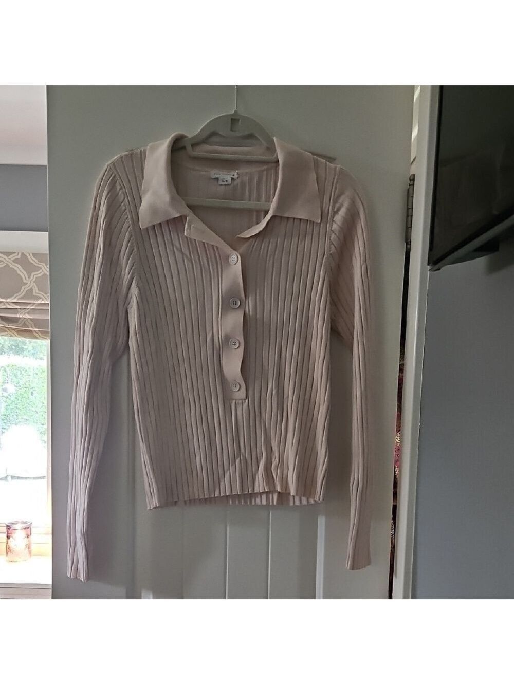 Good American Plaited Ribbed Polo Top Size 3/4